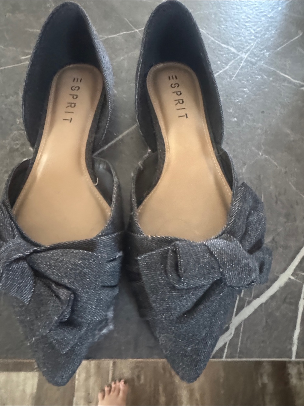 Esprit Women's Pointed D'Orsay Flats in Charcoal Gray with Bow